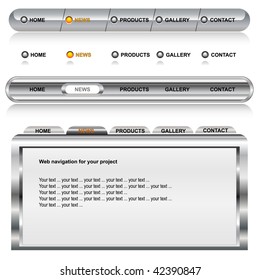 Vector illustration glossy metal web navigation. High technology with abstract modern design. Isolated buttons on white background.