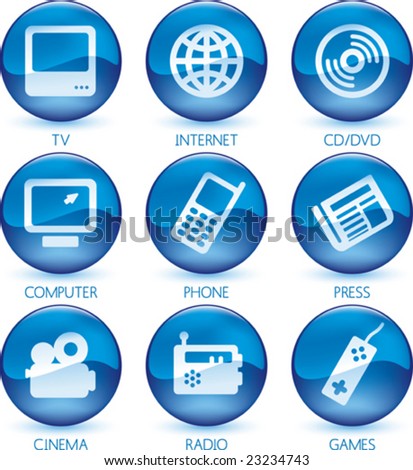 Vector illustration of glossy multimedia icon set.