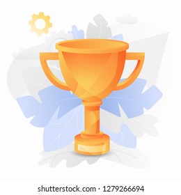Vector illustration of a glossy orange trophy cup. Trendy and shiny gradient style.
