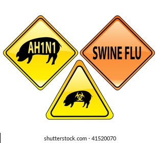 Vector illustration. Glossy pack of warning swine flu ah1n1, h1n1 signs isolated on a white background.
