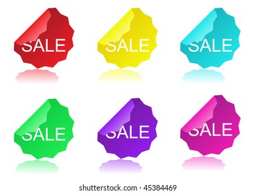 Vector illustration of glossy sale tag stickers with reflection