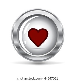 Vector illustration of a glossy silver metallic icon with a heart.