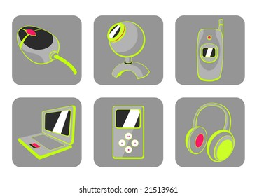 Vector illustration of glossy technological gadgets icons