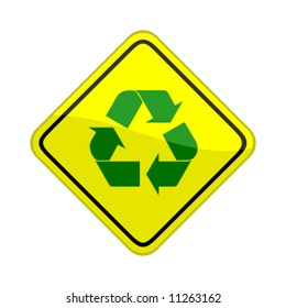 vector illustration of a glossy warning sign of a recycle symbol