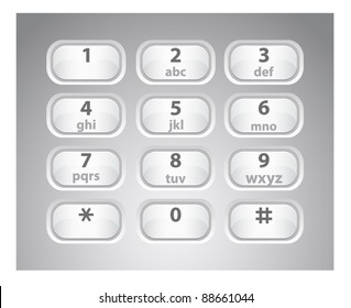 Vector illustration of a glossy white number phone keypad