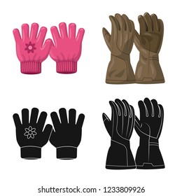 Vector illustration of glove and winter logo. Set of glove and equipment stock symbol for web.
