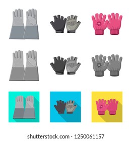 Vector illustration of glove and winter sign. Set of glove and equipment vector illustration.