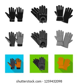 Vector illustration of glove and winter sign. Set of glove and equipment stock symbol for web.