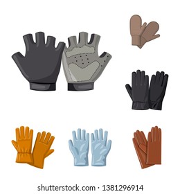 Vector illustration of glove and winter sign. Set of glove and equipment stock symbol for web.