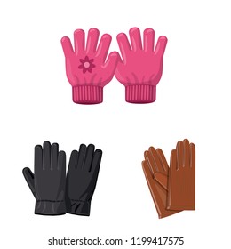 Vector illustration of glove and winter symbol. Set of glove and equipment stock symbol for web.