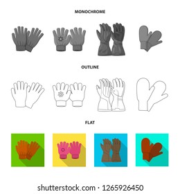 Vector illustration of glove and winter symbol. Set of glove and equipment stock symbol for web.