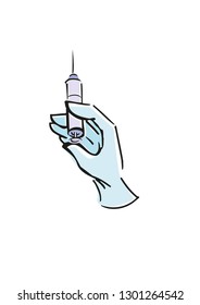 Vector illustration of a gloved hand with a syringe