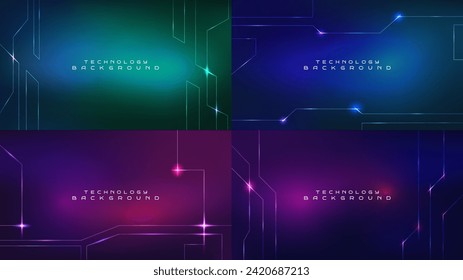 Vector illustration. Glow lines on dark background. Software programming concept. Digital data flow. Technological style. Design element for website template, web banner, advertising wallpaper