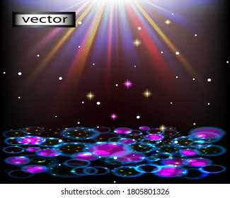 Vector illustration Glow red blue neon glare of light on the floor from a searchlight and a star