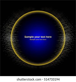 Vector illustration of Glowing ball and golden stars on a black background.