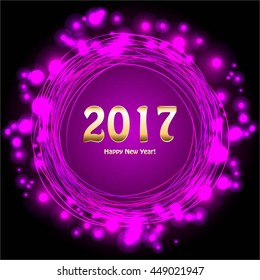 Vector illustration of Glowing ball on a black purple background. 2017 year.