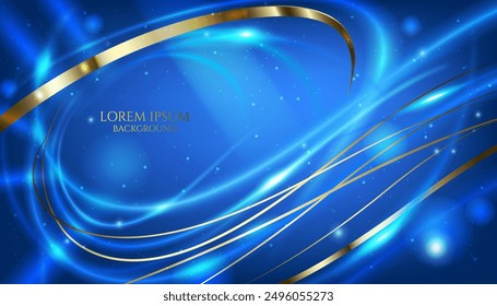 vector illustration glowing blue lines and golden lines modern and creative elegant digital geometric luxury background template.