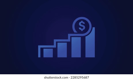Vector illustration Glowing Cyan color business graph and success arrow on blue color eps background.