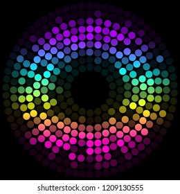 Vector illustration of Glowing disco ball. Colored abstract background. Bright, multicolored ball