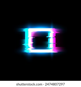 Vector illustration of glowing frame effect. Abstract square design, digital pixel noise on isolated black background. The topic of TV signal distortion.