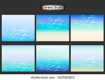 Vector illustration glowing frame with unusual shapes and blue color set of backgrounds of sea