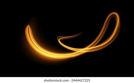 Vector illustration of glowing gold lines and swirls on a black background. Sparkling swirls that evoke a sense of speed and energy are perfect for gaming themes of magic.