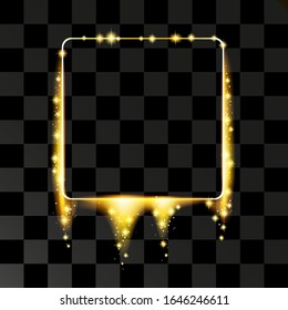 Vector illustration of a glowing Golden frame flowing Golden glitter with sparks of stars of light
