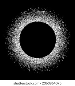 Vector illustration of glowing halo. Black circle art with glowing particles. Editable design.