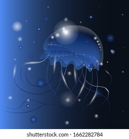 Vector illustration of a glowing jellyfish in the ocean waters