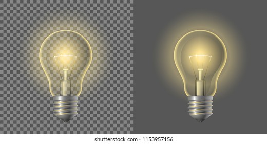 Vector illustration. A glowing light bulb on a transparent background.