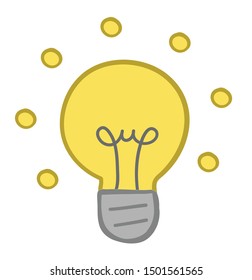 Vector illustration glowing light bulb. Hand drawn. Colored outlines.