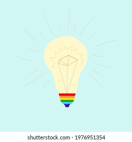 vector illustration of glowing light bulb with lgbt flag