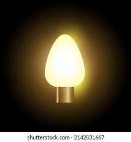 Vector Illustration Of Glowing Light Bulb On Black Background. 