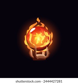 Ilustración vectorial de una bola mágica resplandeciente en un estrado. Ideal para el diseño místico de juegos, esta esfera de fuego místico agregará encanto a cualquier escena de fantasía.