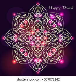 Vector Illustration of glowing Mandala on decorative Background for Diwali