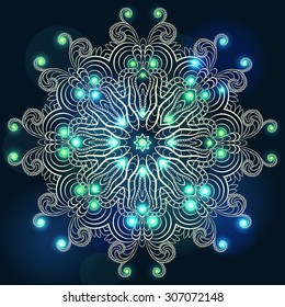Vector Illustration of glowing Mandala on decorative Background for Diwali