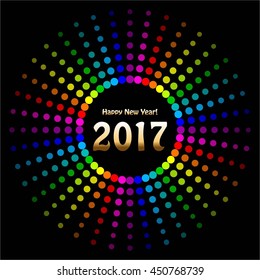 Vector illustration of Glowing multicolored ball on a black background. 2017 years.