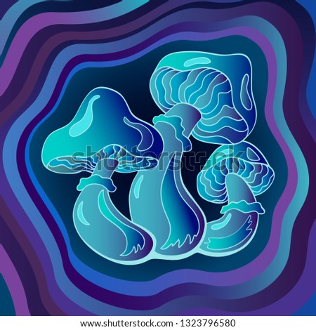 vector illustration with glowing neon color mushrooms on versicolor background