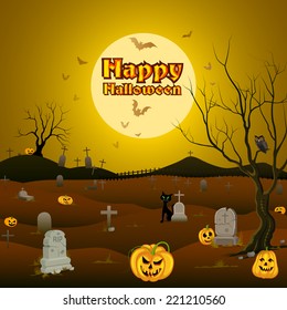 vector illustration of glowing pumpkin Halloween night