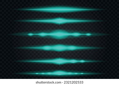 Vector illustration of glowing rays of light on a transparent background.