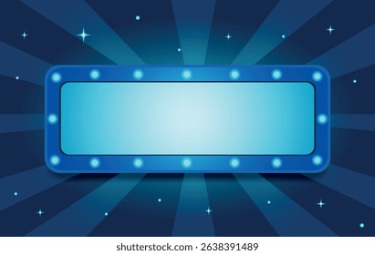 Vector illustration of a glowing sign, signboard with space for text in a bright blue palette. Use for designing victories, icons, awards, competitions, shows and holiday announcements