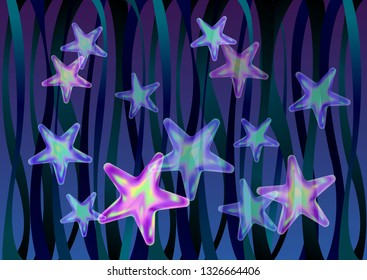 vector illustration with glowing starfish and algae