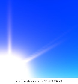 Vector illustration of a glowing sun against blue sky. Beautiful clear athmosphere. Vibrant positive wallpaper. Beautiful natural landscape.