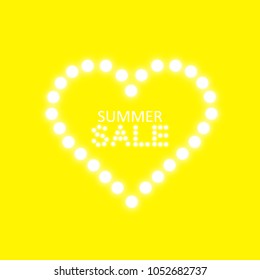 Vector illustration with glowing text sale and with lights hearts