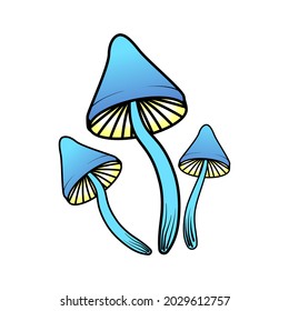 Vector illustration of glowing toadstool mushrooms for Halloween. Mushrooms toadstool decoration for the holiday for banners and invitations