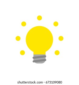 Vector illustration of glowing yellow light bulb icon on white background with flat design style.