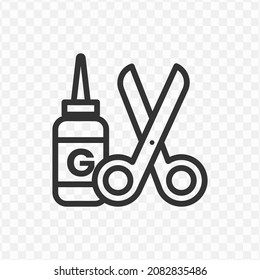 Vector illustration of glue and scissors icon in dark color and transparent background(png).