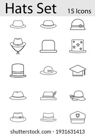 Vector Illustration of Glyph Hat or Cap Icon Set in Thin Line Art.