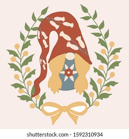 vector illustration with gnome and flower wreath, perfect to use on the web or in print
