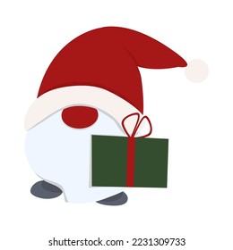 Vector illustration of a gnome with a gift in his hands.